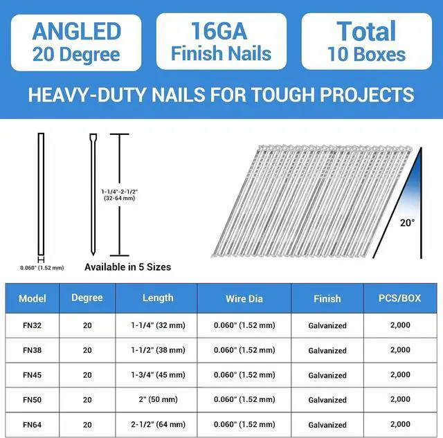 Alt view image 2 of 6 - meite 16 Gauge Finish Nails 2-1/2 Inch 20° Angled Galvanized 20,000PCS