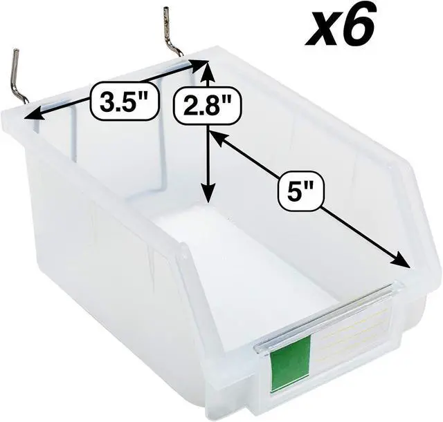 Alt view image 2 of 5 - Pegboard Bins 6 Pack Clear Large - Hooks to Any Peg Board - Organize Hardware, Accessories, Attachments, Workbench, Garage Storage, Craft Room, Tool Shed, Hobby Supplies, Small Parts