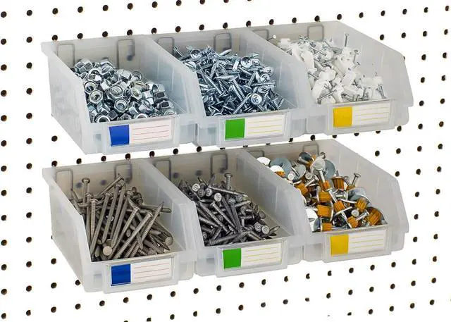 Alt view image 3 of 5 - Pegboard Bins 6 Pack Clear Large - Hooks to Any Peg Board - Organize Hardware, Accessories, Attachments, Workbench, Garage Storage, Craft Room, Tool Shed, Hobby Supplies, Small Parts