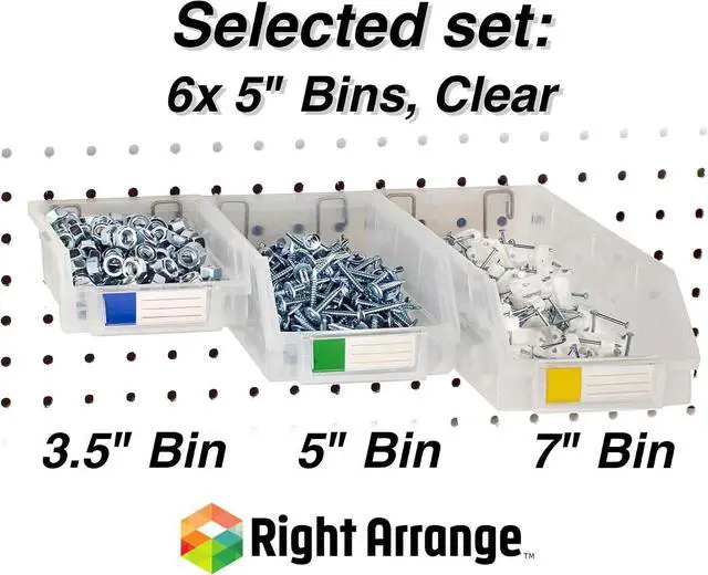 Alt view image 4 of 5 - Pegboard Bins 6 Pack Clear Large - Hooks to Any Peg Board - Organize Hardware, Accessories, Attachments, Workbench, Garage Storage, Craft Room, Tool Shed, Hobby Supplies, Small Parts