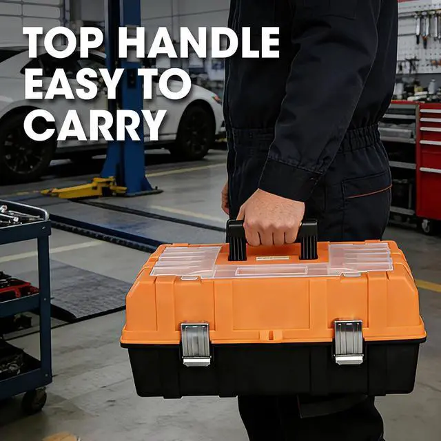 Alt view image 5 of 7 - Torin 17-Inch Plastic Tool Box,3-Tiers Multi-Function Storage Portable Toolbox Organizer, Black/Orange ATRJH-3430T