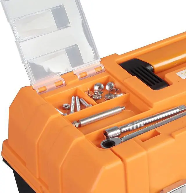Alt view image 7 of 7 - Torin 17-Inch Plastic Tool Box,3-Tiers Multi-Function Storage Portable Toolbox Organizer, Black/Orange ATRJH-3430T