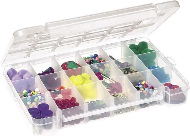 Alt view image 3 of 7 - Akro-Mils 05905 Plastic Portable Parts Storage Case for Hardware and Crafts with Hinged Lid and 5 Adjustable Dividers, (14-3/8-Inch x 9-1/2-Inch x 2-1/2-Inch), Large, Clear