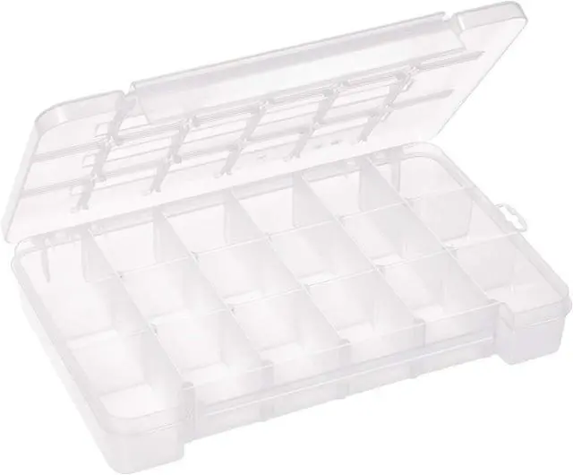 Alt view image 4 of 7 - Akro-Mils 05905 Plastic Portable Parts Storage Case for Hardware and Crafts with Hinged Lid and 5 Adjustable Dividers, (14-3/8-Inch x 9-1/2-Inch x 2-1/2-Inch), Large, Clear