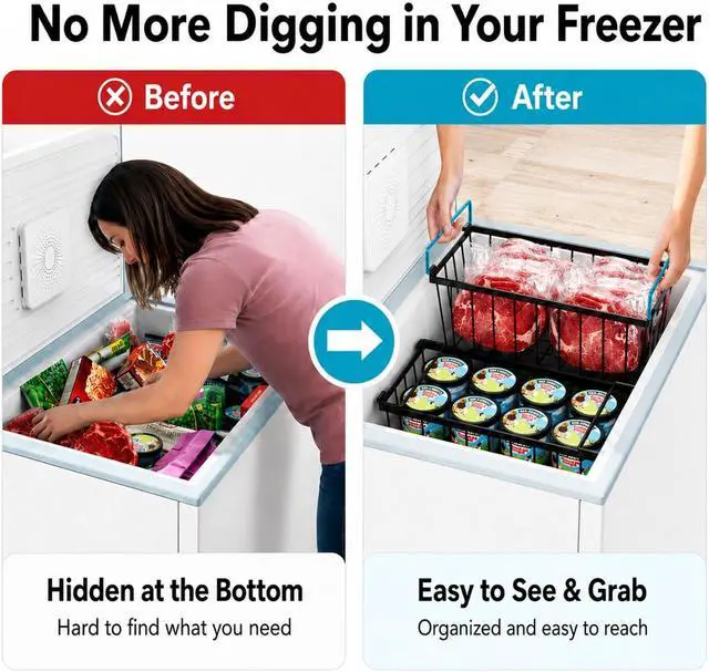 Alt view image 3 of 7 - iSPECLE Chest Freezer Organizer - Small Storage Baskets for 7 Cu.Ft, 8 Pack
