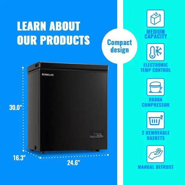 Alt view image 5 of 7 - DEMULLER Chest Freezer 4.0 CU. FT Ultra-low Temperature Deep Freezers (Down to -12 ) with TWO Removable Baskets Accurate Display of Cabinet Temp Freestanding Black