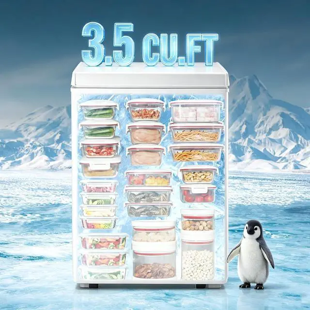 Alt view image 2 of 7 - WANAI Chest Freezer Small Deep Freezers with Removable Storage Basket Freestanding Top Door Compact Mini 7 Gears Temperature Control for Office Dorm Apartment