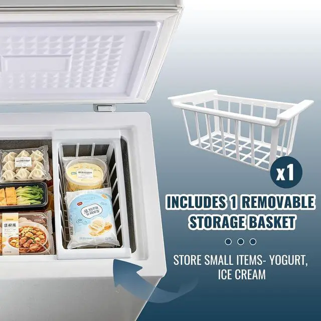 Alt view image 4 of 7 - WANAI Chest Freezer Small Deep Freezers with Removable Storage Basket Freestanding Top Door Compact Mini 7 Gears Temperature Control for Office Dorm Apartment