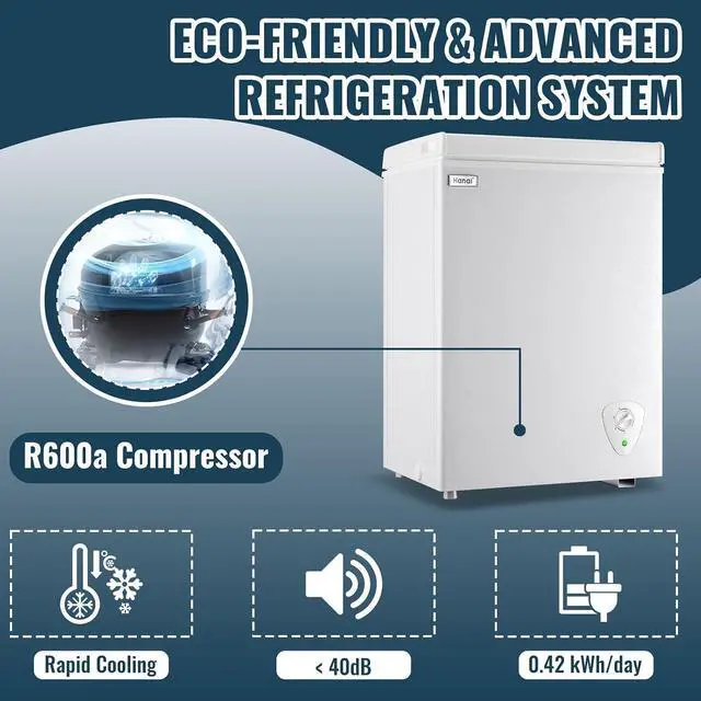 Alt view image 5 of 7 - WANAI Chest Freezer Small Deep Freezers with Removable Storage Basket Freestanding Top Door Compact Mini 7 Gears Temperature Control for Office Dorm Apartment