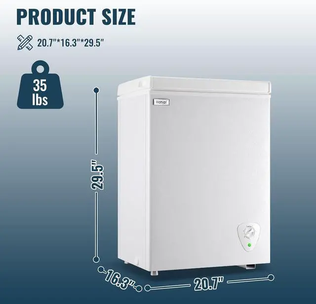 Alt view image 6 of 7 - WANAI Chest Freezer Small Deep Freezers with Removable Storage Basket Freestanding Top Door Compact Mini 7 Gears Temperature Control for Office Dorm Apartment