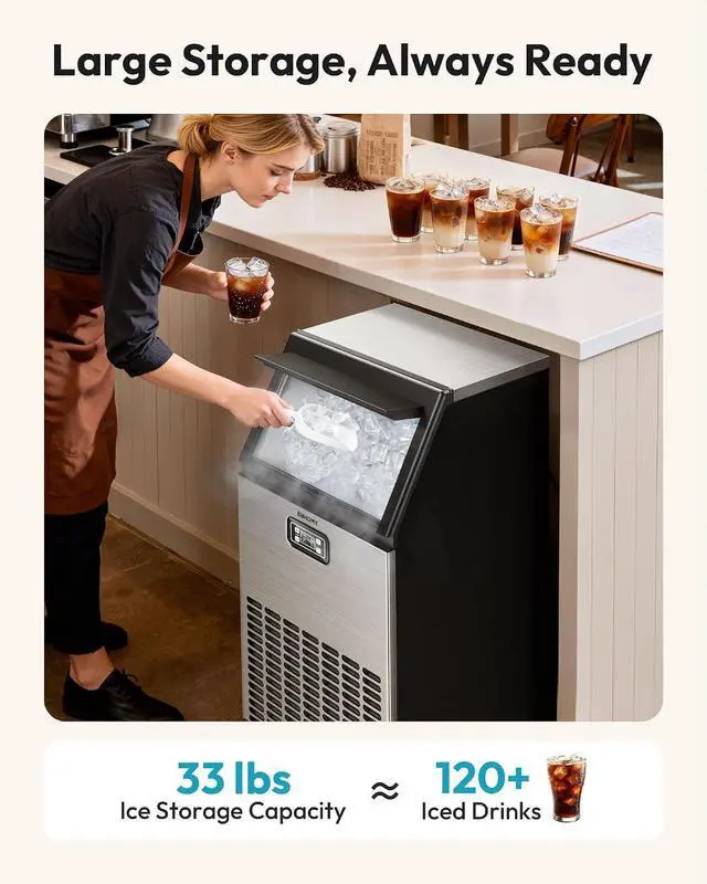 Alt view image 3 of 7 - EUHOMY Commercial Ice Maker Machine - 100lbs Daily Production, 33lbs Ice Storage, Stainless Steel Freestanding & Under Counter Ice Maker, Ideal Ice Maker for Home/Bar/Restaurant/Outdoor Activities