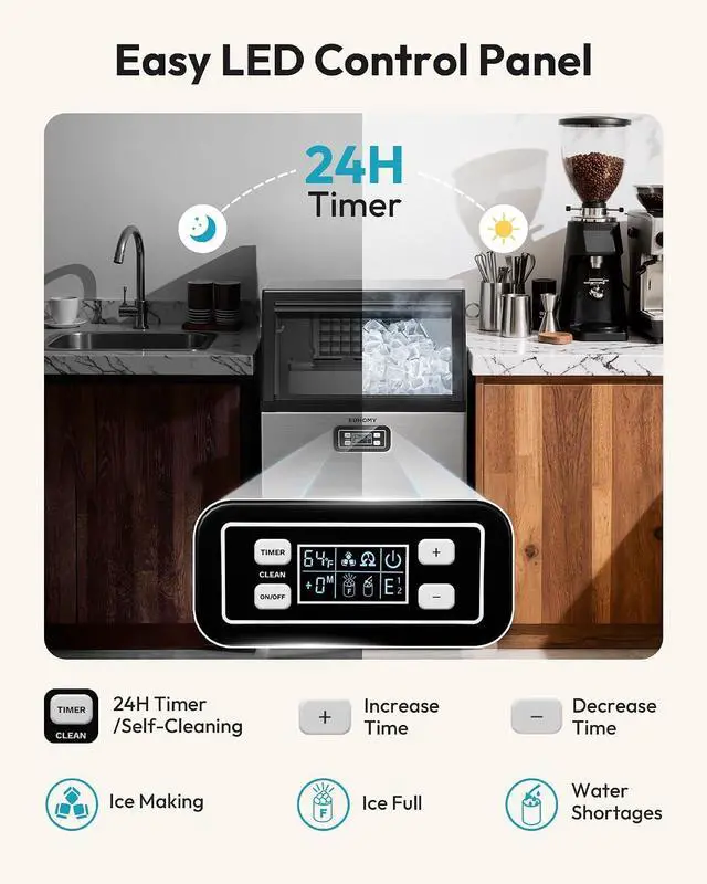 Alt view image 5 of 7 - EUHOMY Commercial Ice Maker Machine - 100lbs Daily Production, 33lbs Ice Storage, Stainless Steel Freestanding & Under Counter Ice Maker, Ideal Ice Maker for Home/Bar/Restaurant/Outdoor Activities