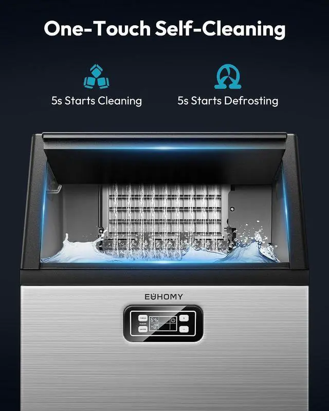 Alt view image 6 of 7 - EUHOMY Commercial Ice Maker Machine - 100lbs Daily Production, 33lbs Ice Storage, Stainless Steel Freestanding & Under Counter Ice Maker, Ideal Ice Maker for Home/Bar/Restaurant/Outdoor Activities