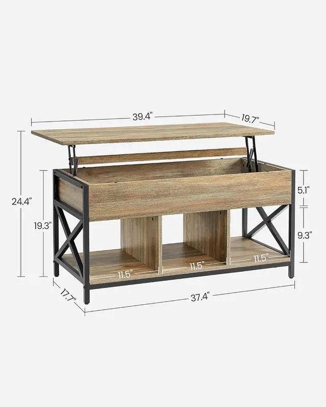 Alt view image 2 of 7 - VASAGLE Lift Top Coffee Table with Storage Shelf, 3 Compartments