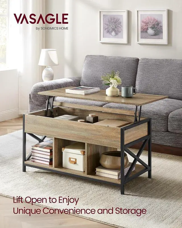 Alt view image 3 of 7 - VASAGLE Lift Top Coffee Table with Storage Shelf, 3 Compartments