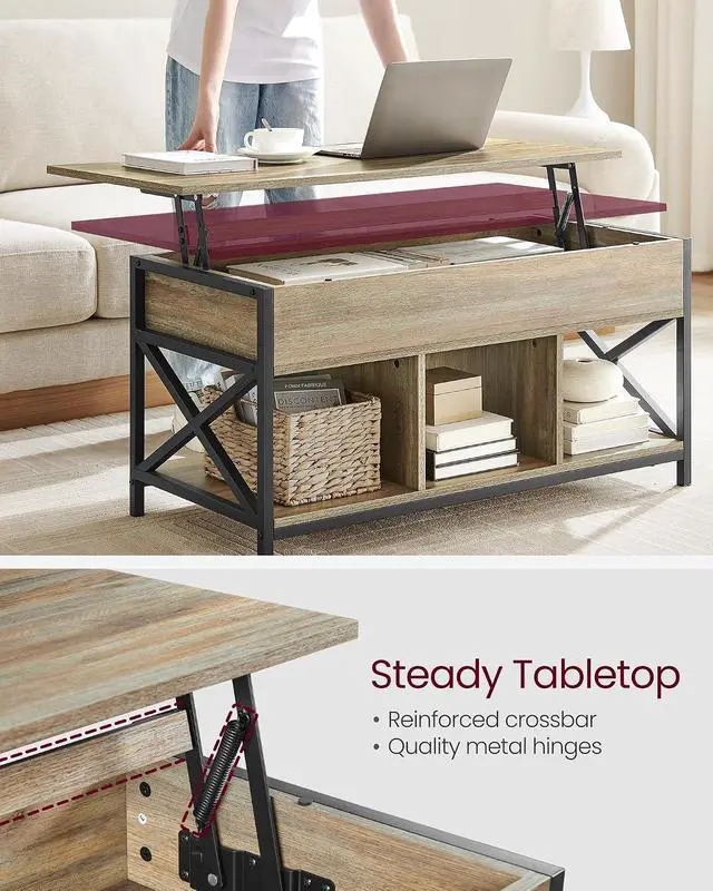 Alt view image 5 of 7 - VASAGLE Lift Top Coffee Table with Storage Shelf, 3 Compartments