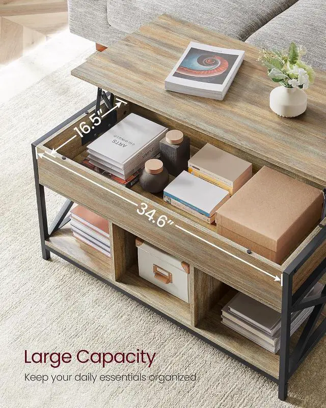 Alt view image 6 of 7 - VASAGLE Lift Top Coffee Table with Storage Shelf, 3 Compartments