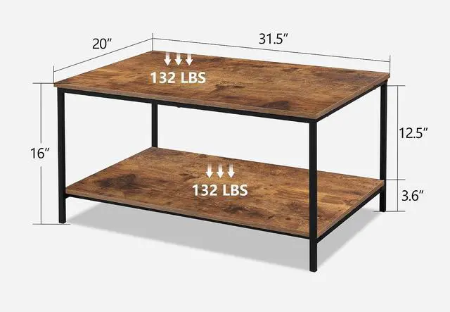 Alt view image 3 of 5 - SENIG Small Brown Rectangle Coffee Table with Storage Shelf for Living Room