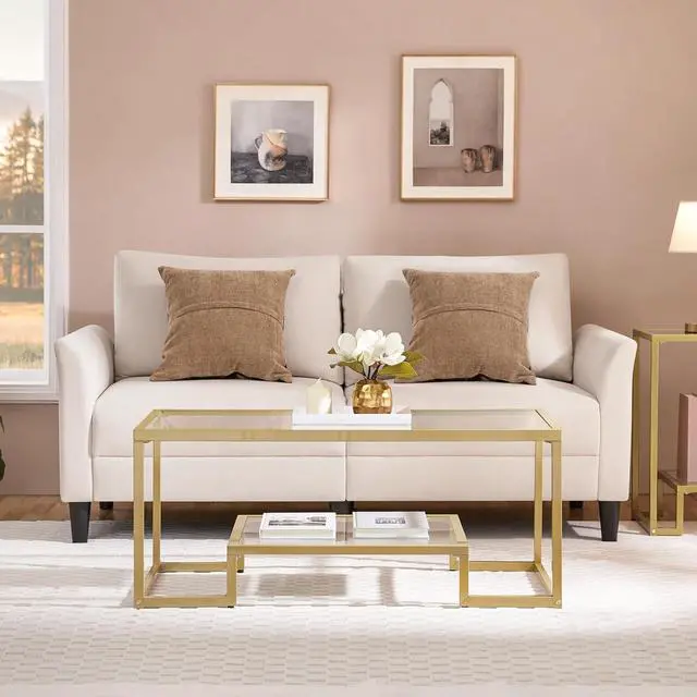 Alt view image 4 of 7 - Yaheetech 42" Small Gold Coffee Table for Living Room, 2-Tier Glass Shelf