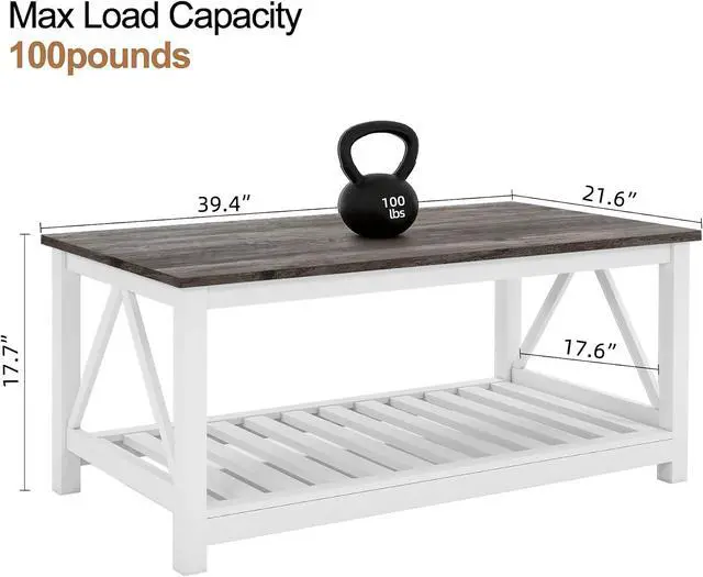 Alt view image 2 of 7 - Coffee Table with Storage Small White Farmhouse Coffee Table for Livingroom