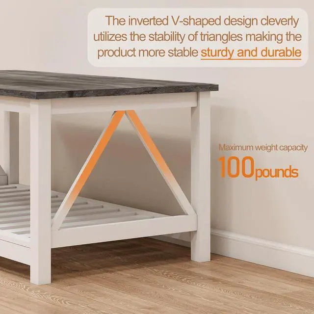 Alt view image 3 of 7 - Coffee Table with Storage Small White Farmhouse Coffee Table for Livingroom