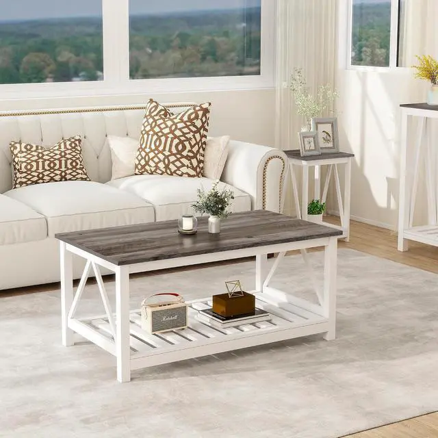Alt view image 7 of 7 - Coffee Table with Storage Small White Farmhouse Coffee Table for Livingroom