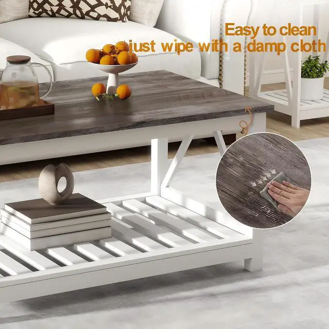 Alt view image 5 of 7 - Coffee Table with Storage Small White Farmhouse Coffee Table for Livingroom