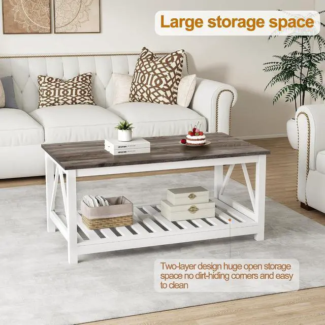 Alt view image 4 of 7 - Coffee Table with Storage Small White Farmhouse Coffee Table for Livingroom