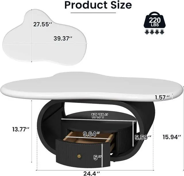 Alt view image 2 of 7 - COSVALVE Cloud Coffee Table with Storage Drawer, Side Table for Living Room