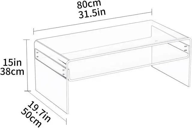 Alt view image 3 of 7 - Acrylic Coffee Table for Living Room Clear Rectangle Lucite Table with Open Storage Shelf, Clear