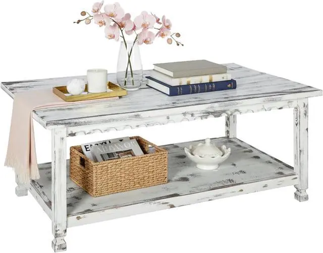 Main image of Alaterre Furniture Country Cottage Coffee Table, White Antique, 42x24x18