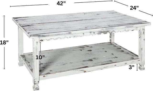 Alt view image 3 of 7 - Alaterre Furniture Country Cottage Coffee Table, White Antique, 42x24x18