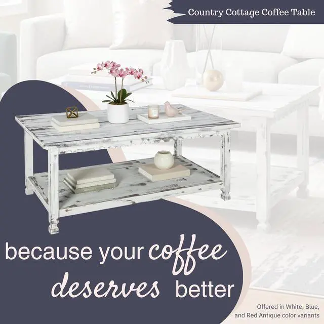 Alt view image 4 of 7 - Alaterre Furniture Country Cottage Coffee Table, White Antique, 42x24x18