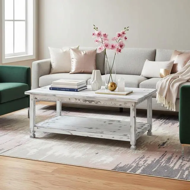 Alt view image 2 of 7 - Alaterre Furniture Country Cottage Coffee Table, White Antique, 42x24x18