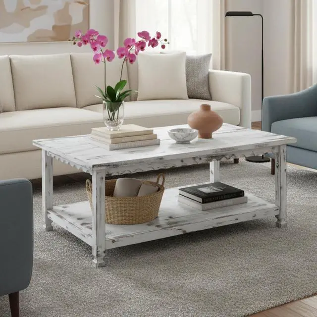 Alt view image 6 of 7 - Alaterre Furniture Country Cottage Coffee Table, White Antique, 42x24x18