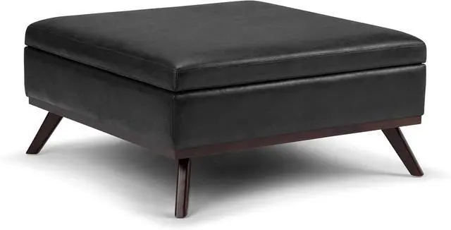 Main image of SIMPLIHOME Owen 36" Wide Vegan Leather Square Lift Top Ottoman in Black