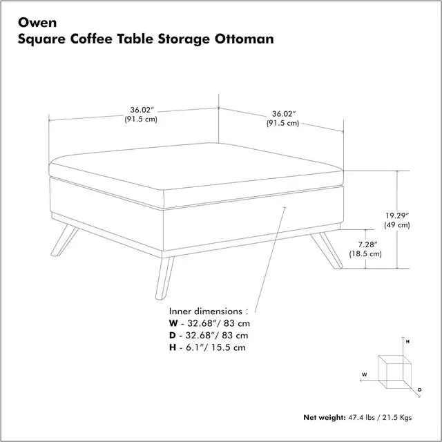 Alt view image 3 of 7 - SIMPLIHOME Owen 36" Wide Vegan Leather Square Lift Top Ottoman in Black