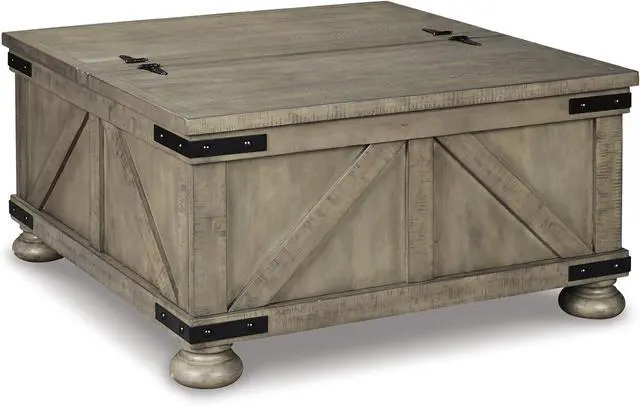 Main image of Signature Design by Ashley Aldwin Farmhouse Square Coffee Table with Lift Top for Storage, Grayish Brown