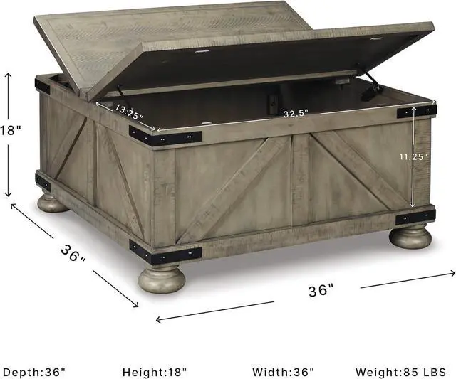 Alt view image 2 of 7 - Signature Design by Ashley Aldwin Farmhouse Square Coffee Table with Lift Top for Storage, Grayish Brown