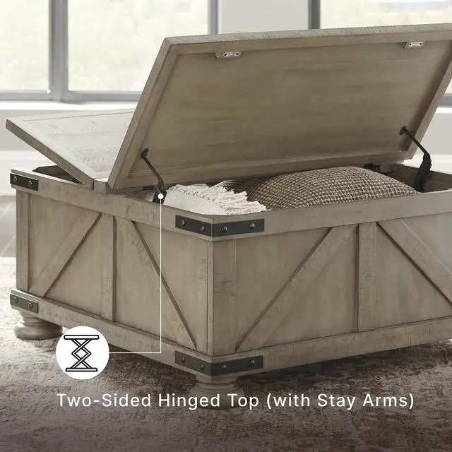 Alt view image 4 of 7 - Signature Design by Ashley Aldwin Farmhouse Square Coffee Table with Lift Top for Storage, Grayish Brown
