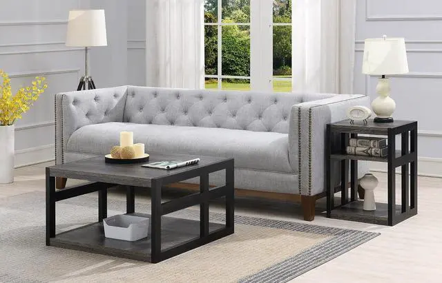 Alt view image 6 of 7 - Convenience Concepts Monterey Square Coffee Table with Shelf, Weathered Gray/Black