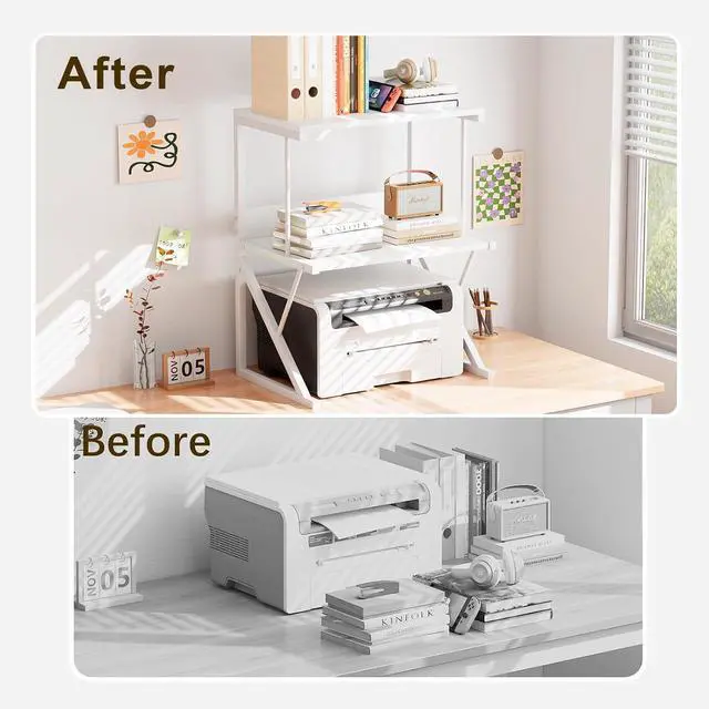 Alt view image 2 of 7 - aboxoo Printer Stand for Desk to Save Space, Metal+Wood for Home Office