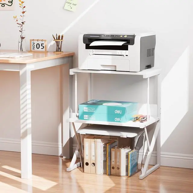 Alt view image 4 of 7 - aboxoo Printer Stand for Desk to Save Space, Metal+Wood for Home Office