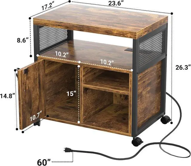 Alt view image 3 of 7 - Unikito Rolling File Cabinet, Lateral Filing Cabinet on Wheels Mobile Office Printer Stand with Door and Open Storage Shelf for A4, Letter Size and Hanging File Folders, Lockable, Rustic Brown