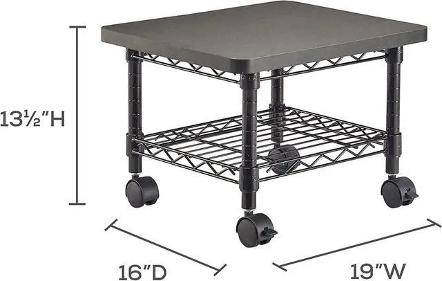 Alt view image 5 of 7 - Safco Onyx Rolling Cart Printer Stand, Under-Desk Mobile Utility Table for Home Office with Steel Shelf, Black