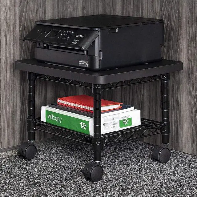 Alt view image 7 of 7 - Safco Onyx Rolling Cart Printer Stand, Under-Desk Mobile Utility Table for Home Office with Steel Shelf, Black