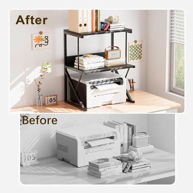 Alt view image 2 of 7 - aboxoo Printer Stand for Desk to Save Space, Metal+Wood for Home Office