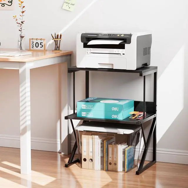 Alt view image 4 of 7 - aboxoo Printer Stand for Desk to Save Space, Metal+Wood for Home Office