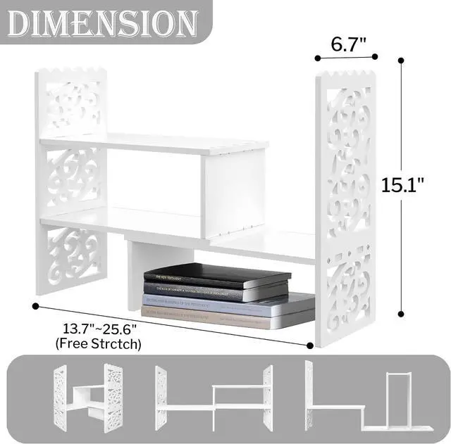 Alt view image 2 of 7 - MASAKA B&W - Kawaii Storage Desktop Organizer for Your Desk Space, Double H Plants Display Shelf, Home Office Storage Rack Adjustable Stackable for Office, Dormitory (White*09)