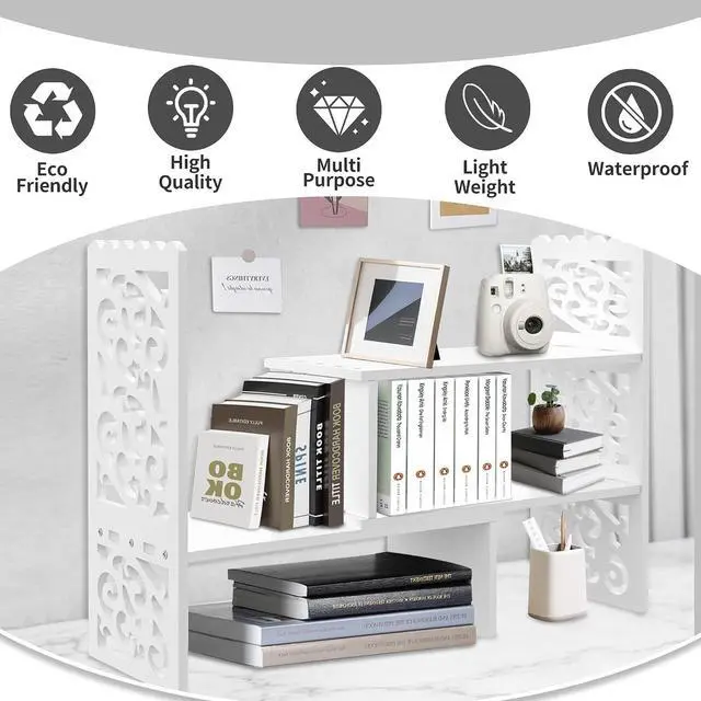 Alt view image 3 of 7 - MASAKA B&W - Kawaii Storage Desktop Organizer for Your Desk Space, Double H Plants Display Shelf, Home Office Storage Rack Adjustable Stackable for Office, Dormitory (White*09)